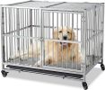 Large Dog Crate, High Anxiety Indestructible Stainless Steel Dog Kennel with Lockable Wheels, Double Door and Sturdy Locks, Extra Large XL XXL Heavy D