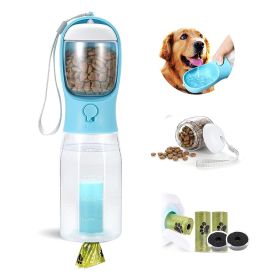 3 in1 Dog Outdoor Water Bottle,Portable Water Dispenser with Food Container,Poop Bag×3,Carbon Filter×2,Leak Proof Lock for Cat,Puppy and Other Pets fo (Color: Blue)