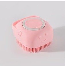 Pet Grooming Bath Massage Brush with Soap and Shampoo Dispenser Soft Silicone Bristle for Long Short Haired Dogs Cats Shower, (Color: Pink)